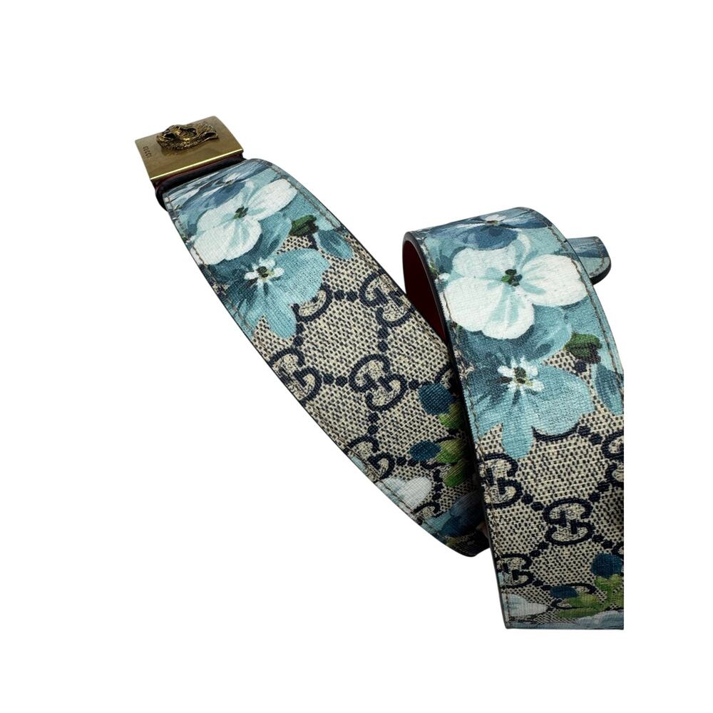 Gucci Blooms GG Supreme Belt Tiger Buckle Floral Canvas Red Leather 90/36 - Picture 6 of 7